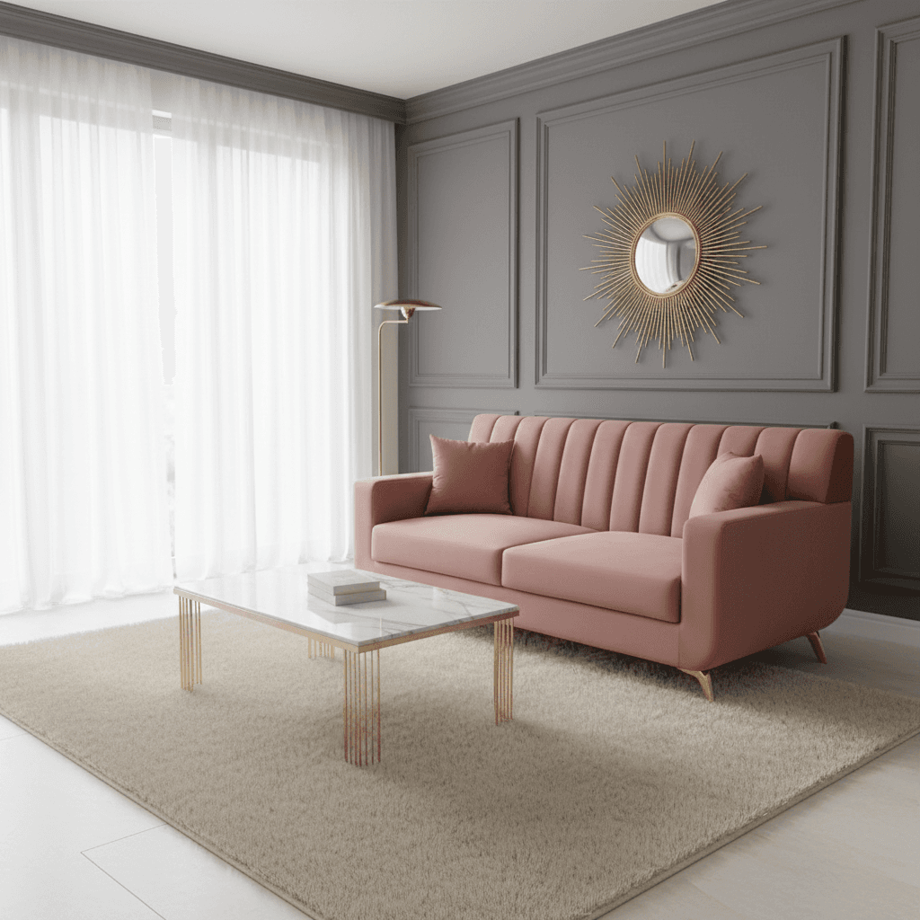 Blush Fluted Sofa variant 2